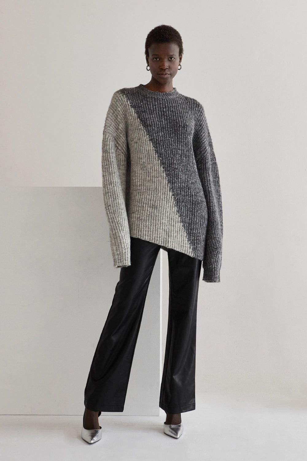 Charcoal Asymmetrical Chunky Sweater
