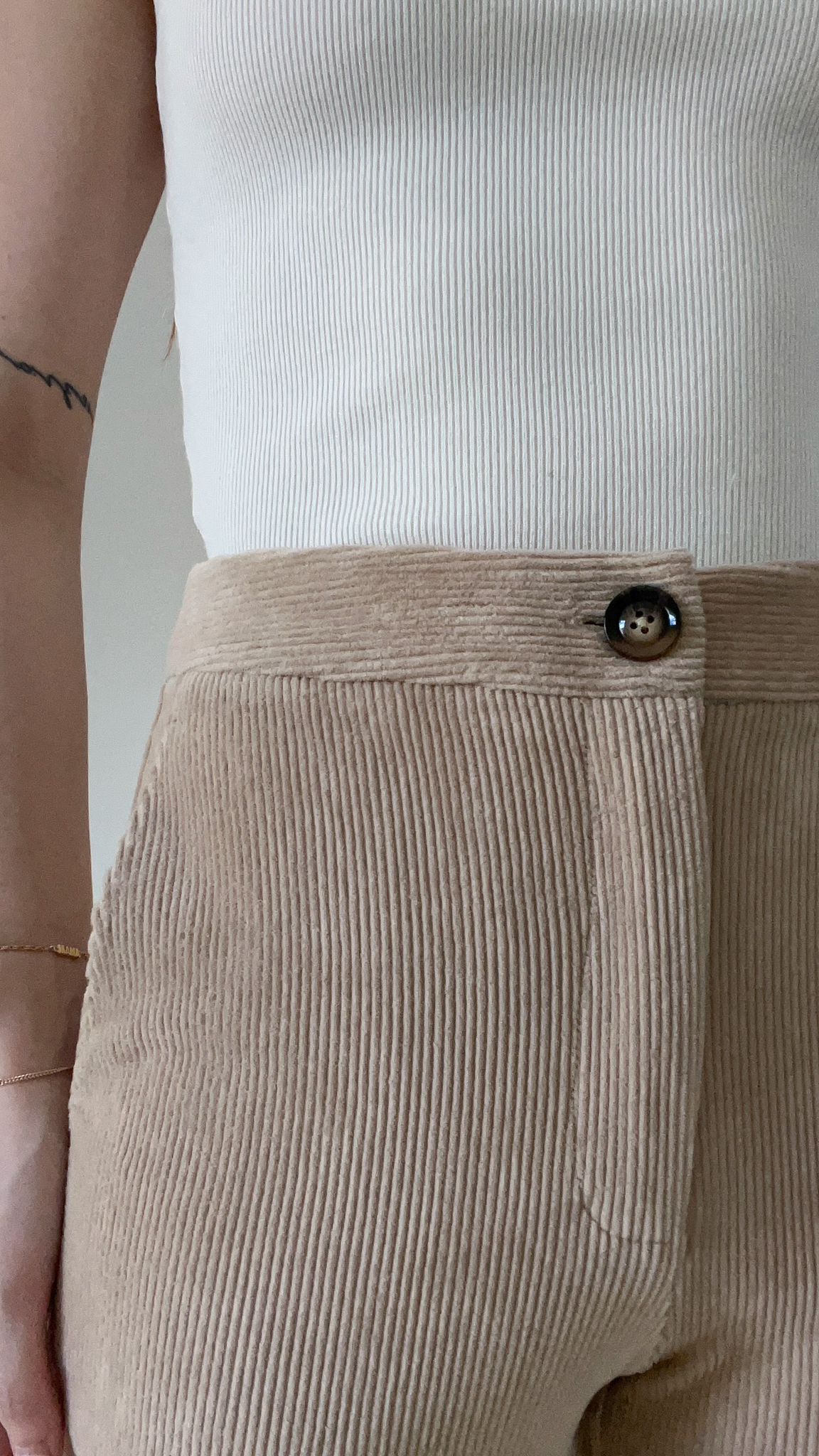 Beige straight leg trouser chordoroy with brown button